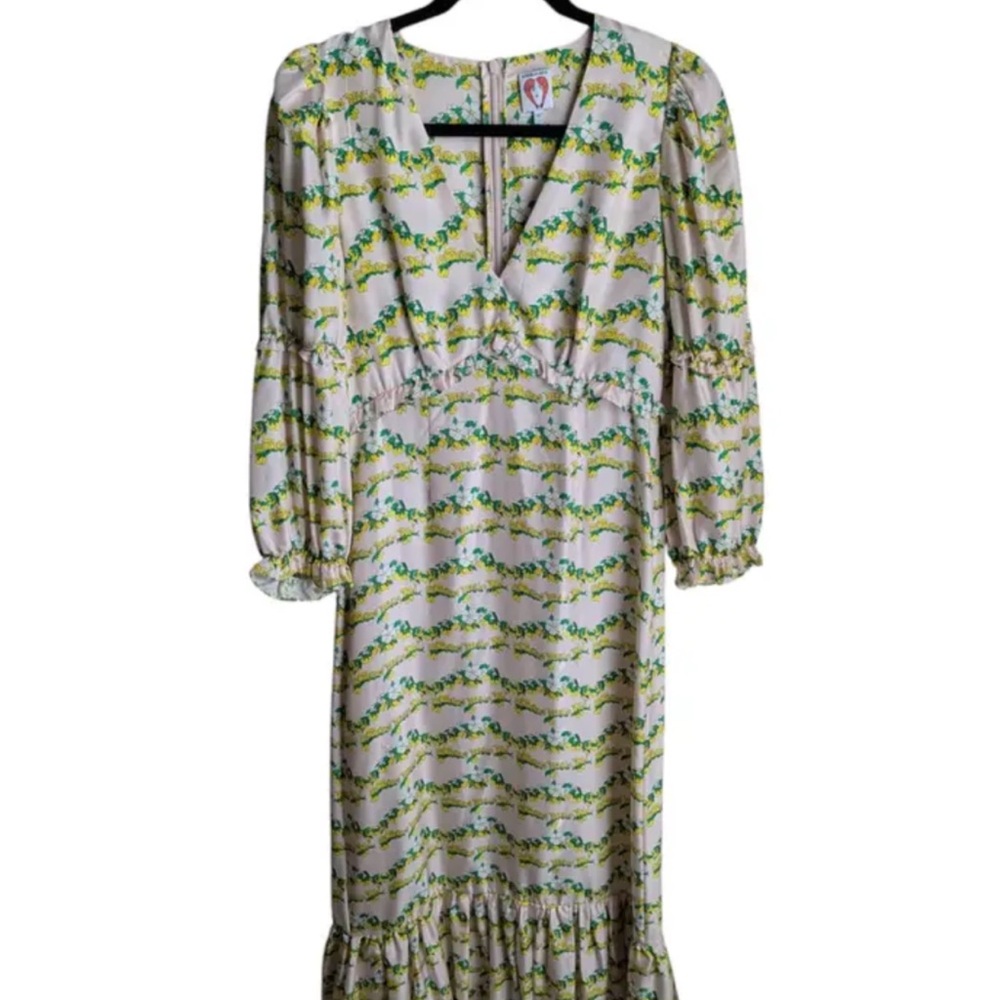 Shrimps Green and White Floral V-Neck Long Sleeve Maxi Dress